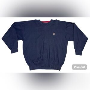 Vintage Tommy Hilfiger Sweater Crest Logo Crewneck Cotton Men’s XL Dark Blue
